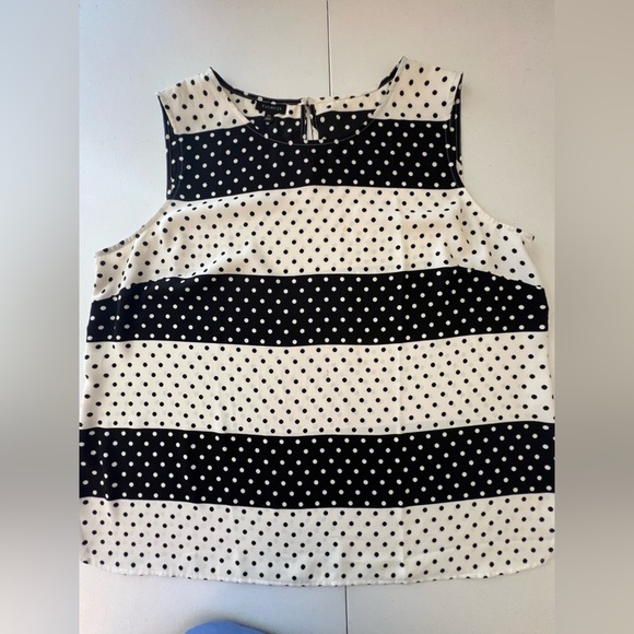 TALBOT’S BLACK & WHITE POLKA DOT WIDE STRIPE SLEEVELESS BLOUSE SIZE XL - Picture 7 of 8